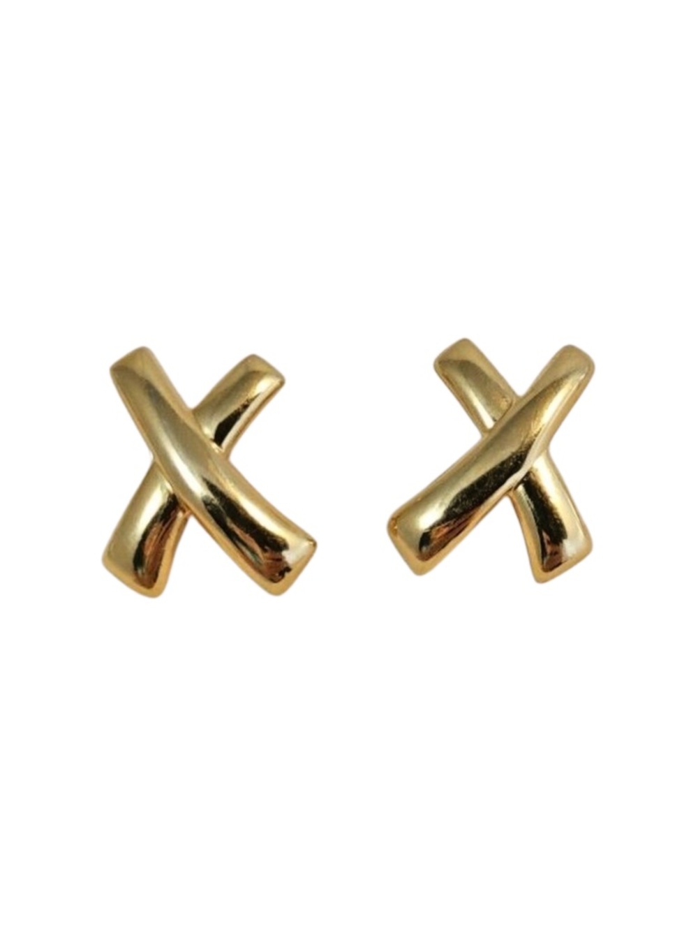 Vintage RARE Monet Brushed Gold Tone Elegant X Shaped Kiss Post/Stud Earrings